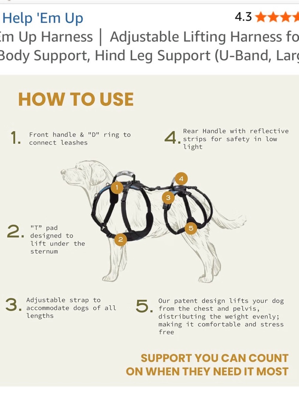 Black Adjustable Dog Support Harness
